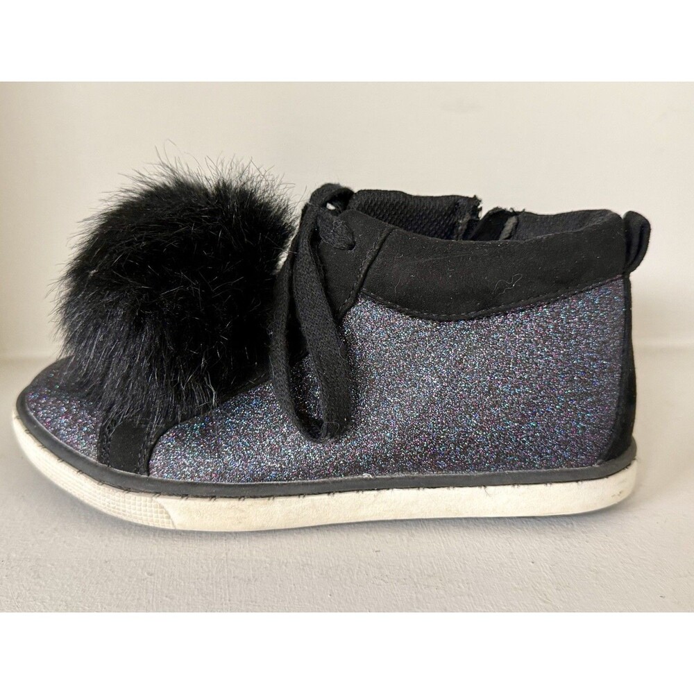 PARIS BLUES BLACK Sparkle Pom Pom BOOTS FASHION SHOES GIRLS Size 3 Zip Up